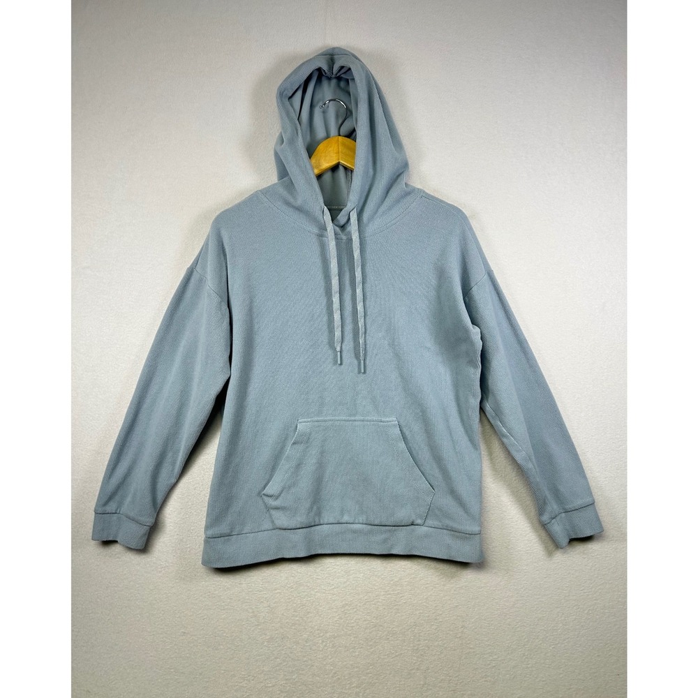 Marc‎ New York Andrew Marc Light Blue Ribbed Knit Hoodie Pocket Pullover M